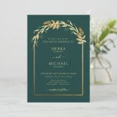 Elegant Emerald Green Golden Foliage Wedding Arch Kaart (Staand voorkant)