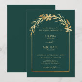 Elegant Emerald Green Golden Foliage Wedding Arch Kaart (Voorkant / Achterkant)