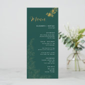 Elegant Emerald Green Golden Foliage Wedding Menu (Staand voorkant)