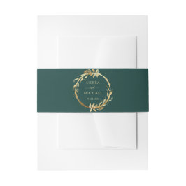 Elegant Emerald Green Golden Foliage Wedding Uitnodigingen Wikkel