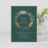 Elegant Emerald Green Golden Wreath Wedding Kaart (Staand voorkant)