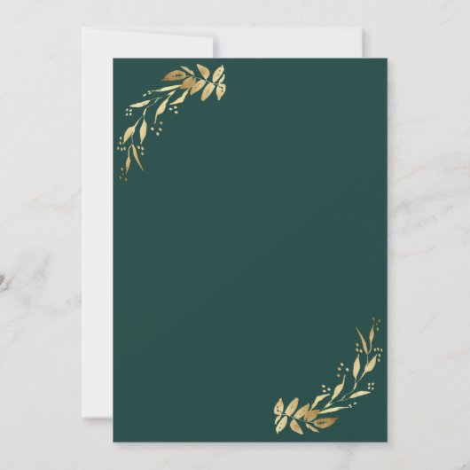Elegant Emerald Green Golden Wreath Wedding Kaart (Achterkant)