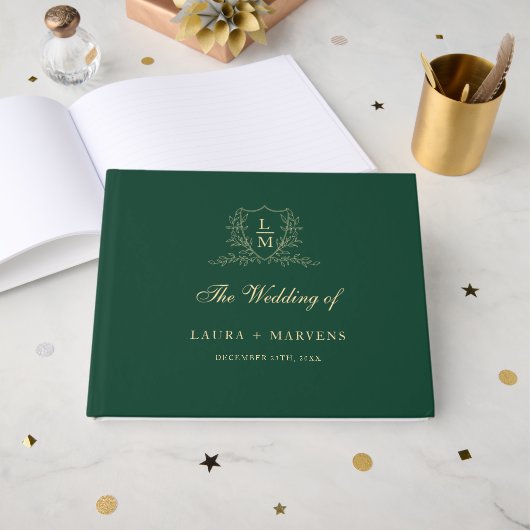 Elegant emerald Green  Grest Monogram Wedding Gastenboek (Voorkant open)