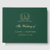 Elegant emerald Green  Grest Monogram Wedding Gastenboek (Voorkant)