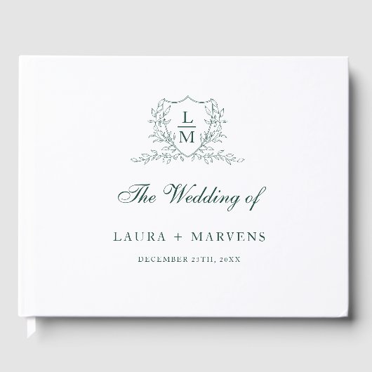 Elegant emerald Green  Grest Monogram Wedding Gastenboek (Voorkant)