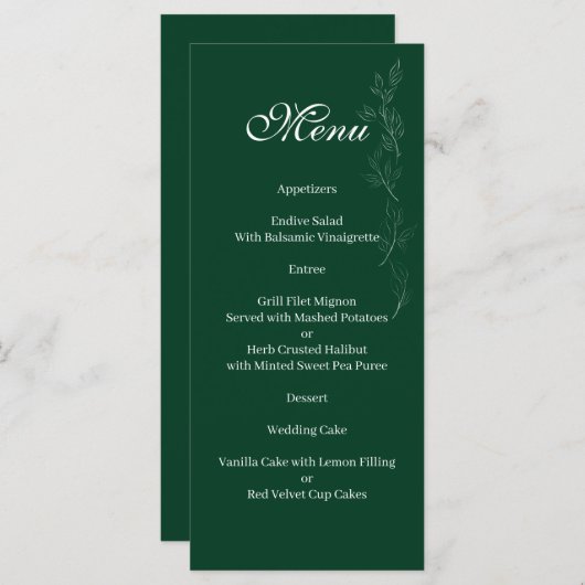 Elegant Emerald Green leaf Menu (Voorkant / Achterkant)