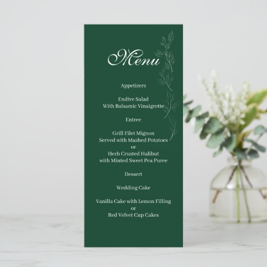 Elegant Emerald Green leaf Menu (Staand voorkant)