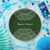 Elegant Emerald Green Mandala Indian Hindu Wedding Papieren Bordje (Feest)