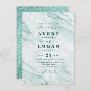 Elegant Emerald Green Marble & Glitter Wedding Kaart