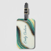 Elegant emerald green marmer faux goud glitter bagagelabel (Voorkant (verticaal))