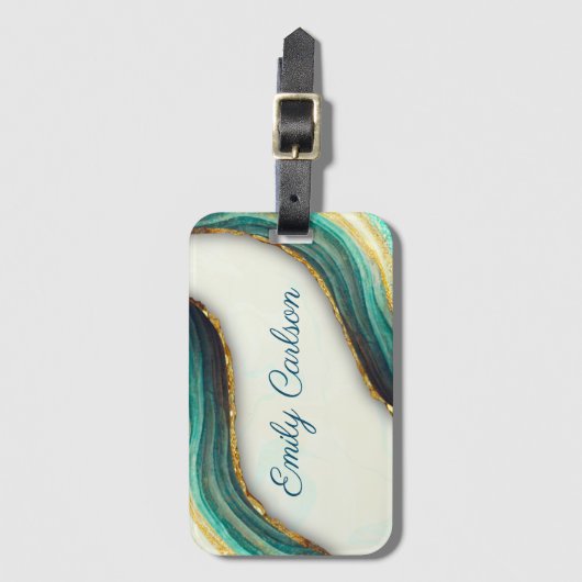 Elegant emerald green marmer faux goud glitter bagagelabel (Voorkant (verticaal))