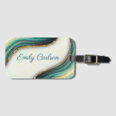 Elegant emerald green marmer faux goud glitter bagagelabel (Voorkant (horizontaal))