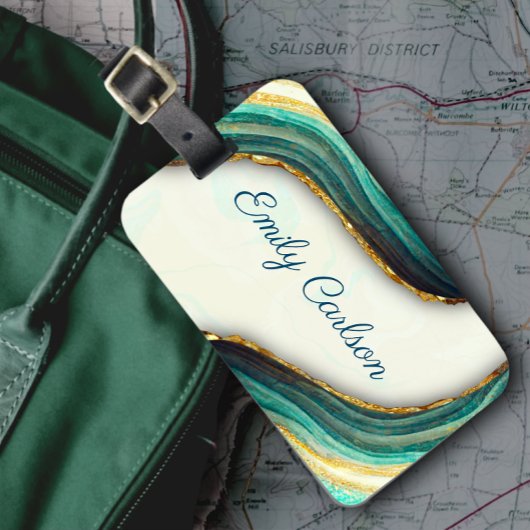 Elegant emerald green marmer faux goud glitter bagagelabel