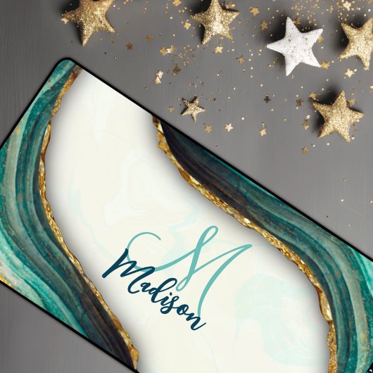 Elegant emerald green marmer faux goud glitter bureaumat