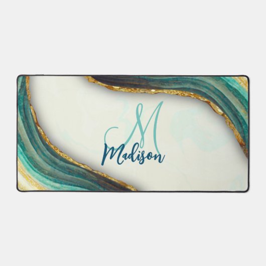 Elegant emerald green marmer faux goud glitter bureaumat (Voorkant)