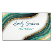 Elegant emerald green marmer faux goud glitter magnetisch visitekaartje (Voorkant)