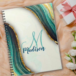 Elegant emerald green marmer faux goud glitter notitieboek