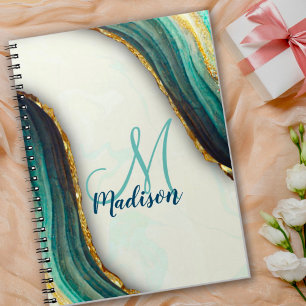 Elegant emerald green marmer faux goud glitter notitieboek