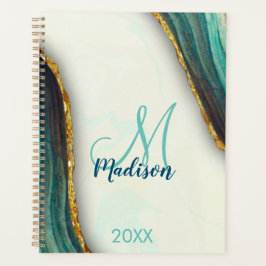 Elegant emerald green marmer faux goud glitter planner