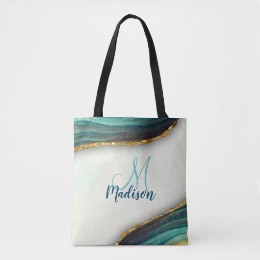 Elegant emerald green marmer faux goud glitter tote bag (Voorkant)