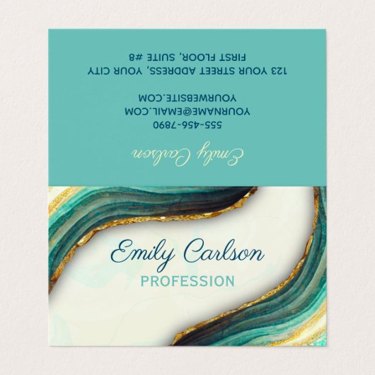 Elegant emerald green marmer faux goud glitter visitekaartje (Buitenkant ongevouwen)