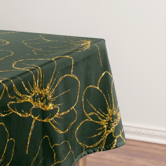 Elegant Emerald Green met Gold Floral Table Cloth Tafelkleed (Voorbeeld)