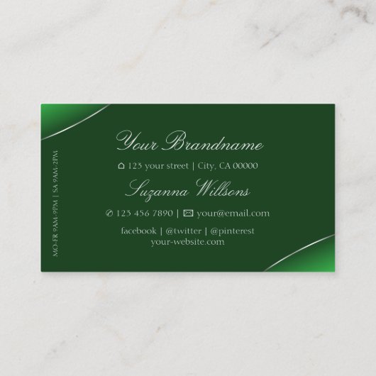 Elegant Emerald Green met Shimmery Silver Border Visitekaartje (Achterkant)