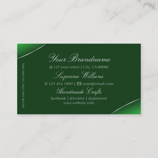 Elegant Emerald Green met Silver Border en Logo Visitekaartje (Achterkant)