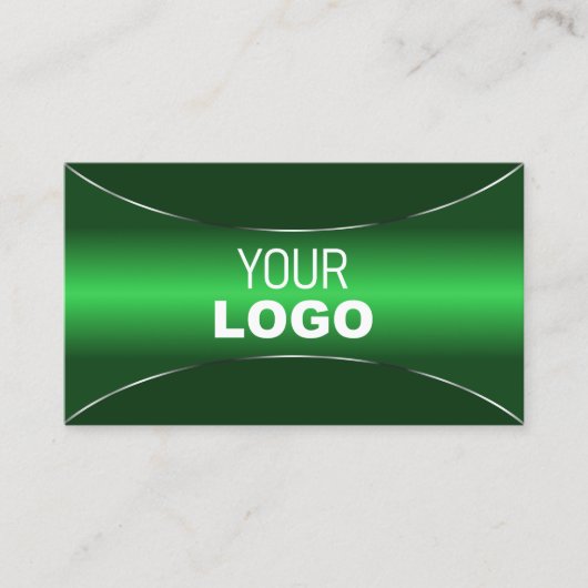 Elegant Emerald Green met Silver Border en Logo Visitekaartje (Voorkant)