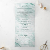 Elegant Emerald Green Metallic Marmer Wedding Drieluik Uitnodiging (Binnen)