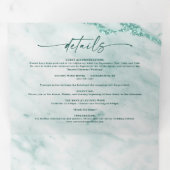 Elegant Emerald Green Metallic Marmer Wedding Drieluik Uitnodiging (Binnenzijde eerst)