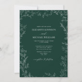 Elegant Emerald Green Minimal Leaf Details Wedding Kaart (Voorkant)