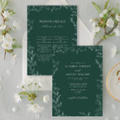 Elegant Emerald Green Minimal Leaf Details Wedding Kaart