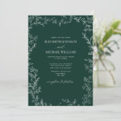 Elegant Emerald Green Minimal Leaf Photo Wedding Kaart (Staand voorkant)