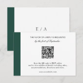 Elegant Emerald Green Modern QR Code Wedding RSVP Kaartje (Voorkant / Achterkant)