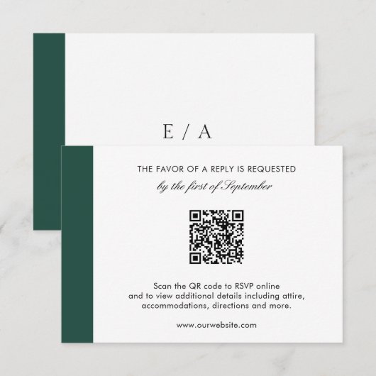 Elegant Emerald Green Modern QR Code Wedding RSVP Kaartje (Voorkant / Achterkant)