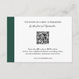 Elegant Emerald Green Modern QR Code Wedding RSVP Kaartje