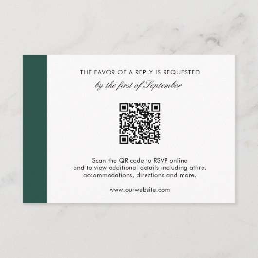 Elegant Emerald Green Modern QR Code Wedding RSVP Kaartje (Voorkant)