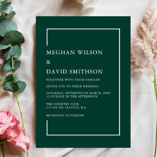Elegant Emerald Green Modern Wedding Invitation Kaart