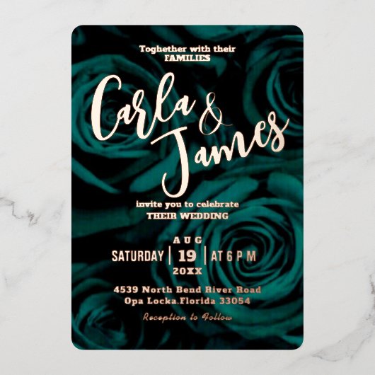Elegant Emerald Green moderne bruiloft Folie Uitnodiging (Voorkant)