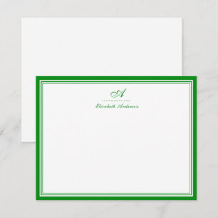 Elegant Emerald Green Monogram Correspondentie Notitiekaartje