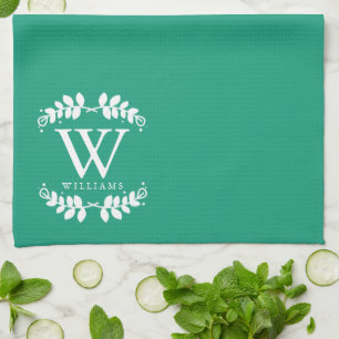 Elegant Emerald Green Monogram Theedoek