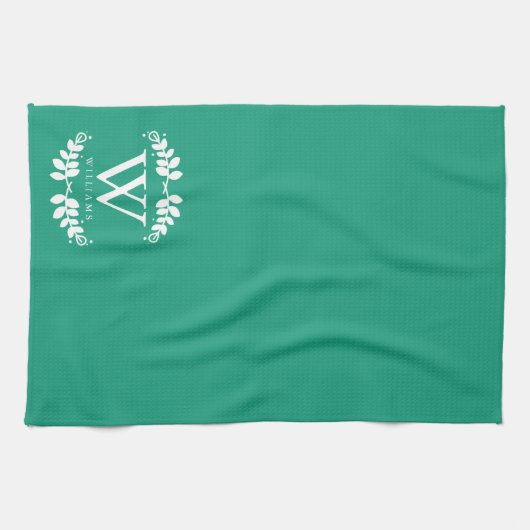 Elegant Emerald Green Monogram Theedoek (Horizontaal)