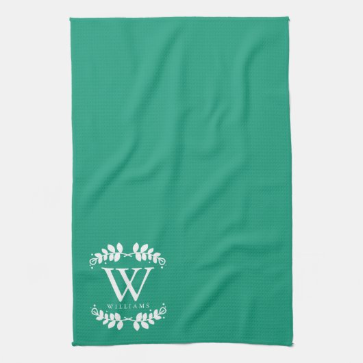 Elegant Emerald Green Monogram Theedoek (Verticaal)