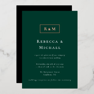 Elegant Emerald Green Monogram Wedding Folie Uitnodiging