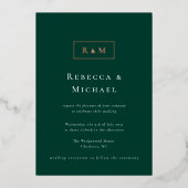 Elegant Emerald Green Monogram Wedding Folie Uitnodiging (Voorkant)