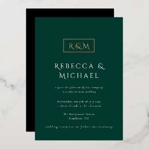 Elegant Emerald Green Monogram Wedding Folie Uitnodiging