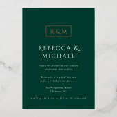 Elegant Emerald Green Monogram Wedding Folie Uitnodiging (Voorkant)