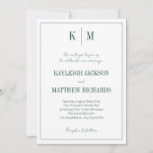 Elegant Emerald Green Monogram Wedding  Kaart (Voorkant)