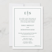 Elegant Emerald Green Monogram Wedding Kaart (Voorkant)